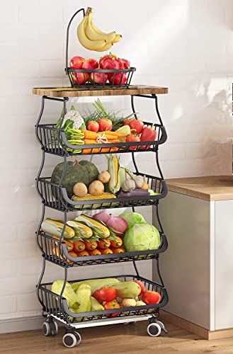 Kitchen Storage Baskets with Wheels, Metal Cart F156
