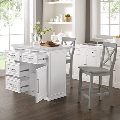 White Kitchen Island with Faux Marble Top T913393