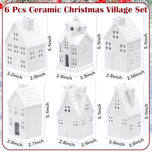 Set of 6 White Ceramic Christmas Village Houses Tabletop Decorations G339