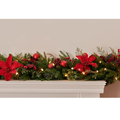 Pre-lit Christmas Garland 9ft with 50 LED Lights, Battery Operated I824
