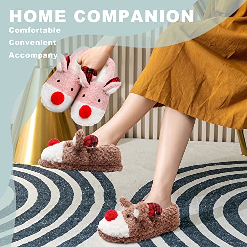 Women's Fuzzy Reindeer House Slippers Indoor Shoes S5360