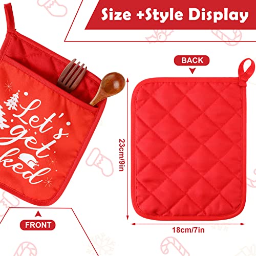 Christmas Pot Holders with Pockets - Red Heat Resistant Oven Mitts for Baking M3891