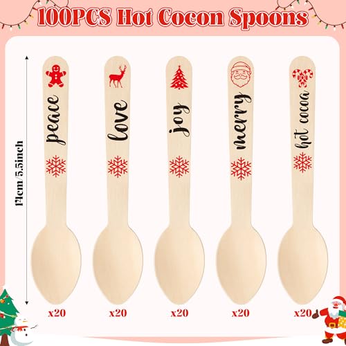 Disposable Christmas Wooden Spoons for Hot Cocoa and Stirring, 100 Set V7576