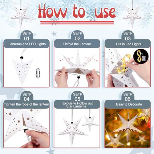 Christmas Paper Star Lanterns with LED Lights Hanging Decor W2538