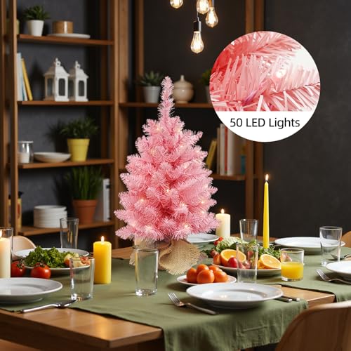 2ft Pre Lit Artificial Mini Christmas Tree with 50 LED Warm Lights L2578