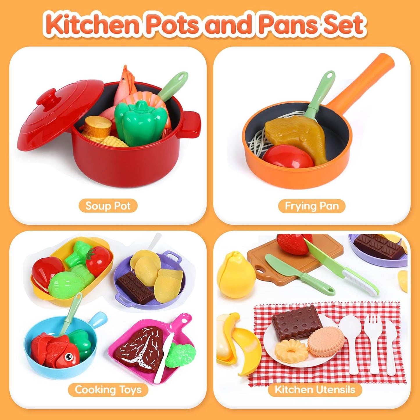 Play Sink with Running Water, Kitchen Sink Toys with Electric Faucet, Kids Pots and Pans Set with Play Food and Storage Basket P99035