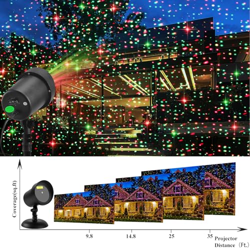 Outdoor Laser Projector Lights for Christmas, Red & Green Stars U46485