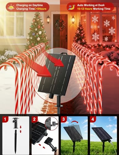 24 Pack 28" Solar Candy Cane Path Lights Christmas Decorations, 264 Bright LEDs Waterproof Outdoor Yard Garden Walkway Z629998