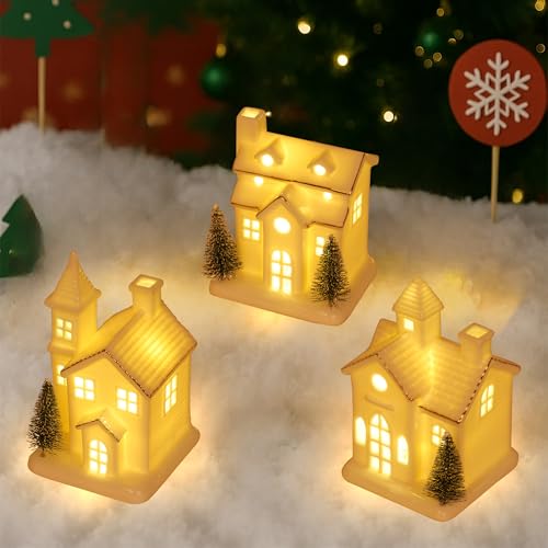 Ceramic Christmas Village Houses with LED Lights and Trees A1762