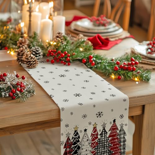 Christmas Table Runner 13x72 Inch, Red Winter Holiday Decor S612