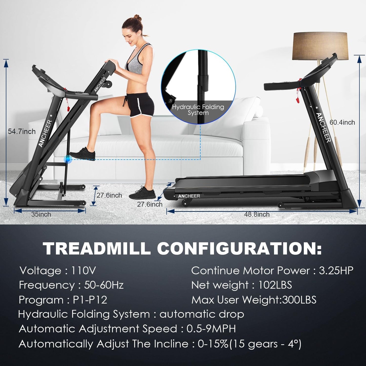 Folding Treadmill with Auto Incline and Bluetooth Speaker M2009