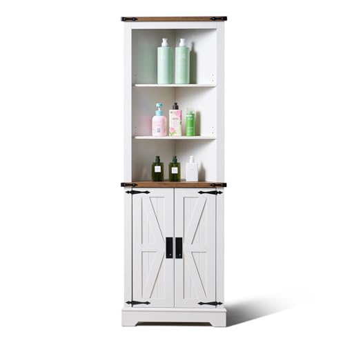 Corner Cabinet with Barn Door Design, Adjustable Shelves K112