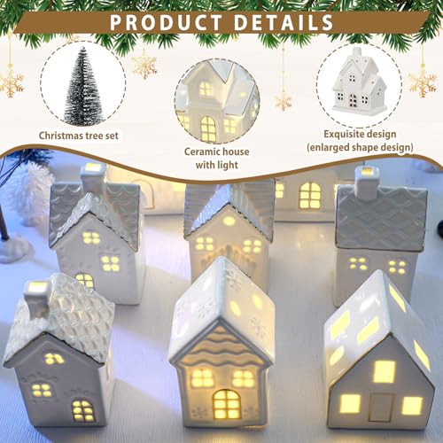 Ceramic LED Christmas Village Set with 8 Houses and 18 Trees C583