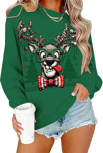 Funny Reindeer Graphic Sweatshirt Oversized Christmas Pullover J1348