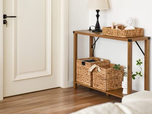 Wicker Storage Cubes with Liners, Water Hyacinth Baskets for Shelving, Handwoven Square Baskets, Medium, 4 Pack D5574