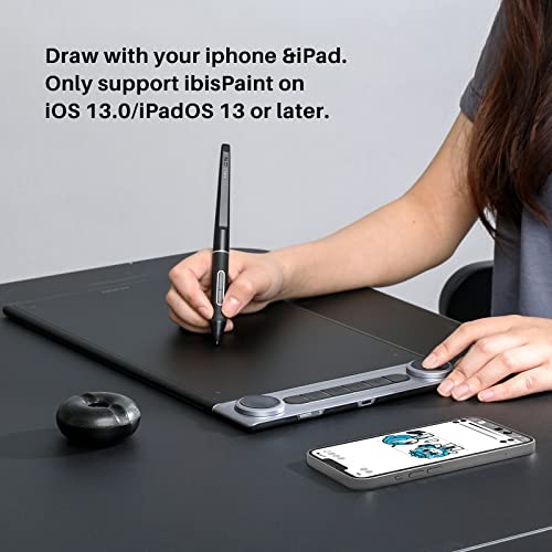 Bluetooth Wireless Drawing Tablet with Dual Dials and Battery-Free Stylus X11336