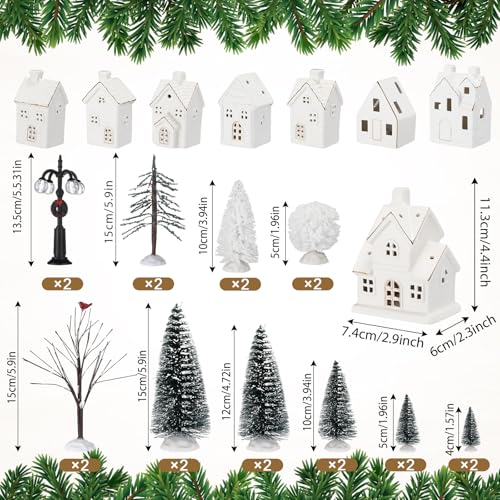 Ceramic LED Christmas Village Set with 8 Houses and 18 Trees C583
