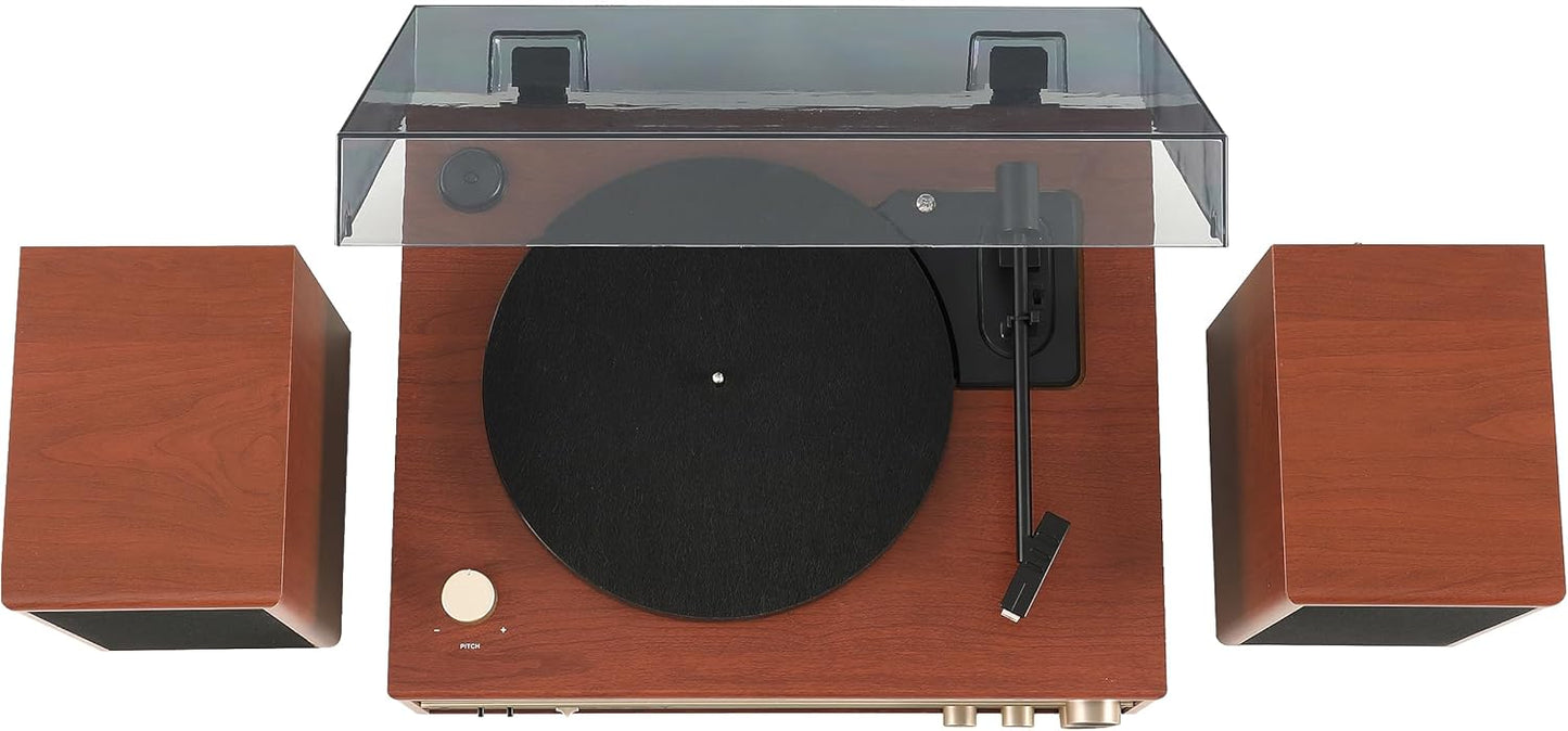 Turntable System with Bluetooth, CD, AM/FM and Speakers, Walnut J8070