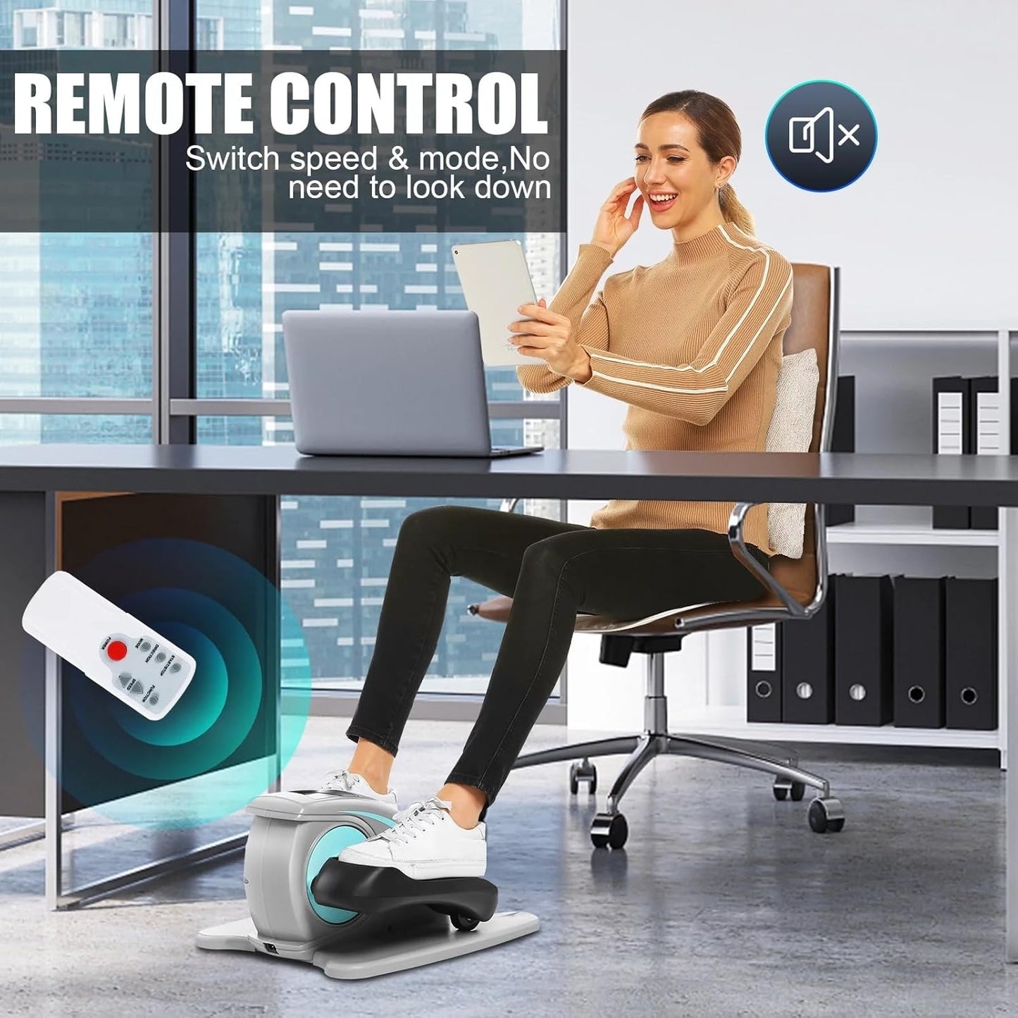 Under Desk Elliptical Machine Electric Seated Pedal Exerciser with LCD Display and Remote Control W253093