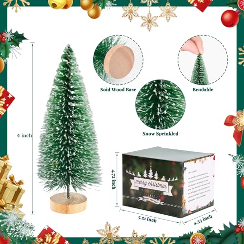 12 Pcs Mini Christmas Trees with Lights, 4" Artificial Bottle Brush Trees with Wooden Bases for Table Decor F11400