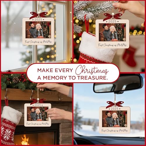 Christmas Ornament Picture Frame - Wooden Landscape Photo Frame for Tree U75225