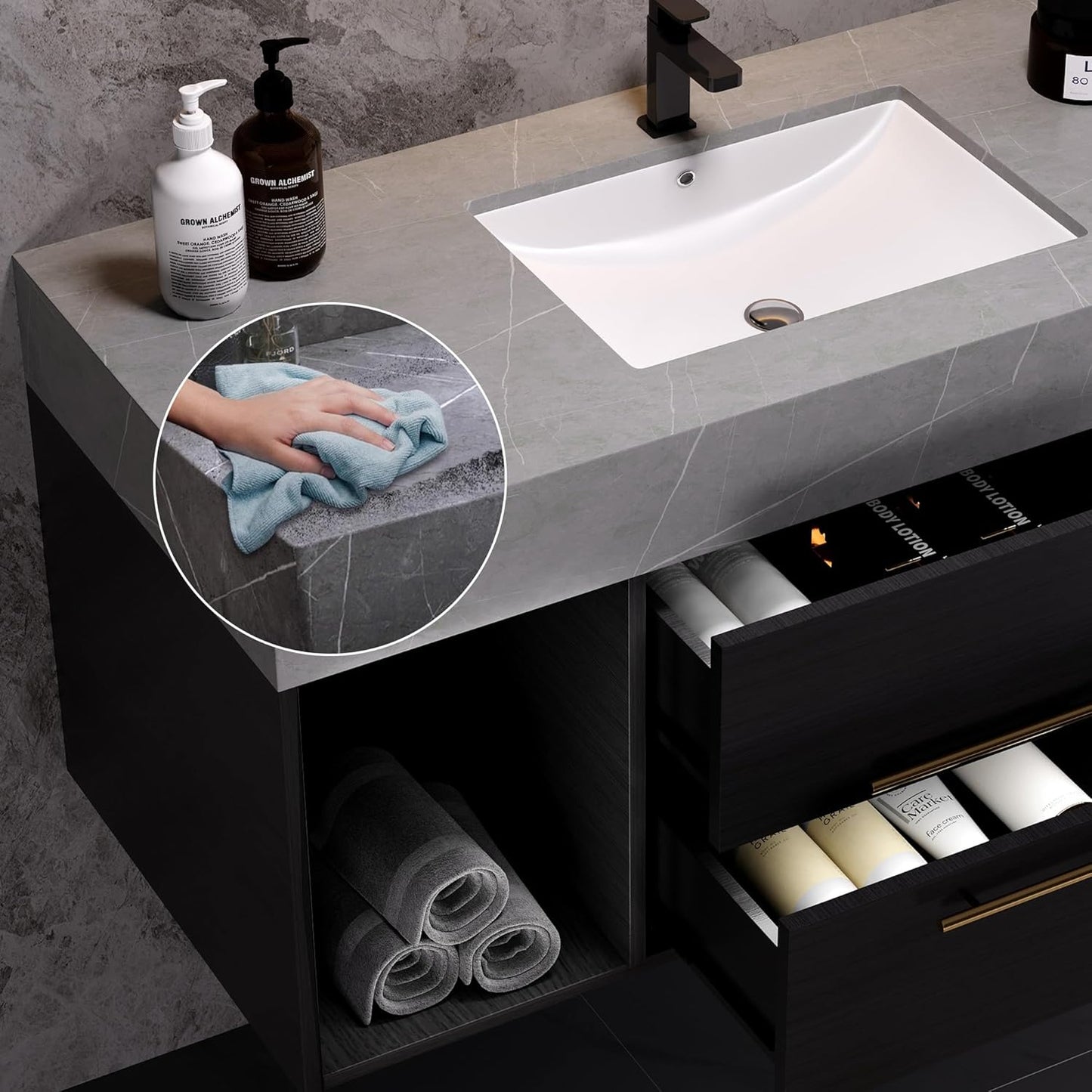 Bathroom Vanity with Sink, 39.4 Inches, Floating Design, 2 Cabinets, 2 Drawers P659255