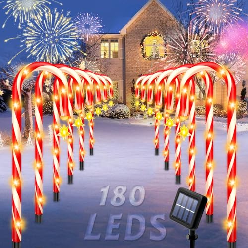 Outdoor Solar Christmas Decorations, 180 LED Candy Cane Lights, 8 Modes, Waterproof M23825