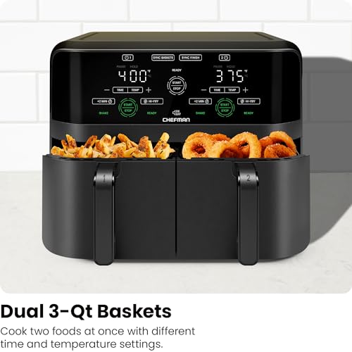 6 Quart Dual Basket Air Fryer with Digital Touchscreen D53063
