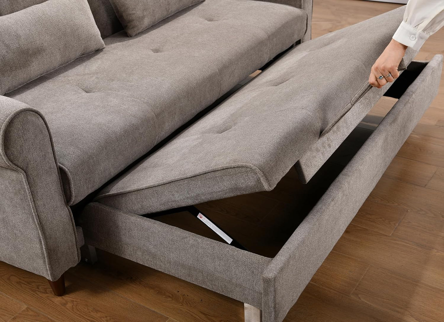 3 in 1 Convertible Sleeper Sofa Bed with Pullout Bed, 2 Pillows, USB Port, Brown J8526