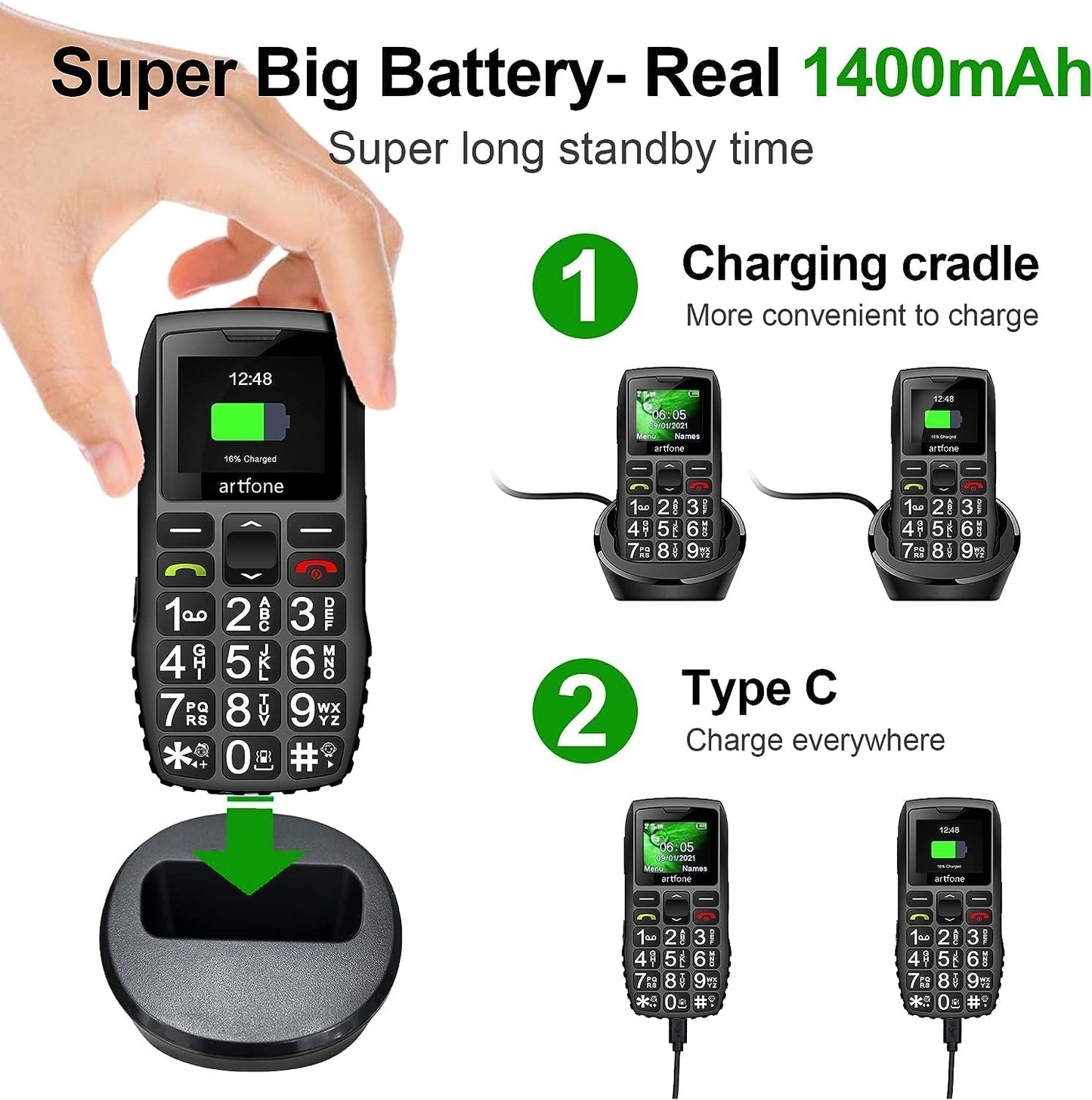 Big Button 4G Senior Phone with SOS, Loud Volume, and Charging Dock S36305