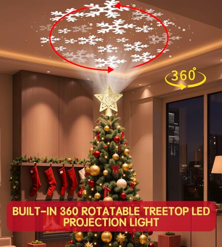 Christmas Tree Star Topper with LED Snowflake Projector, Plug In K91908