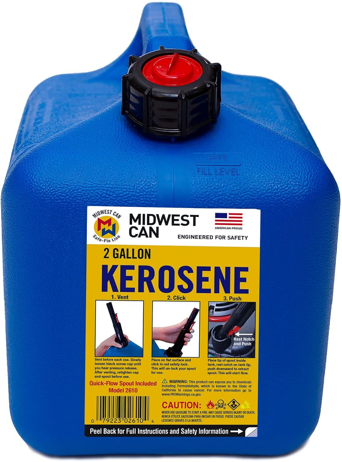 2-Gallon EPA & CARB Compliant Kerosene Gas Can Fuel Container with Flame Shield, Blue (4 Pack) Z3819