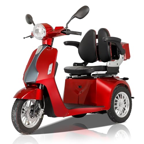 Heavy Duty 3 Wheel Scooter for Adults,All Terrain Mobility Scooter 500lbs Capacity,800W Powered Mobility Scooters Handicap Mobility Scooter for Travel with Full Set Lights (Red-AFD3L)