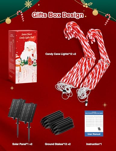 24 Pack 28" Solar Candy Cane Path Lights Christmas Decorations, 264 Bright LEDs Waterproof Outdoor Yard Garden Walkway Z629998