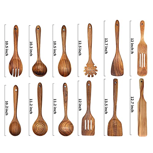 Christmas Wooden Spoons for Cooking, 10 Pcs Natural Teak Kitchen Utensils Set S557967