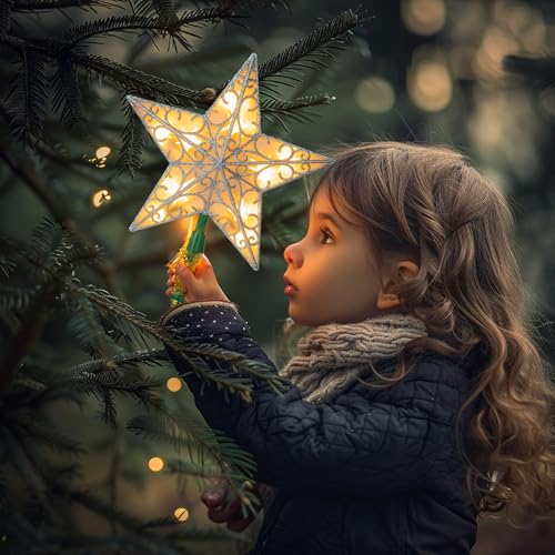 Glitter Christmas Tree Topper with Lights, Gold H661953
