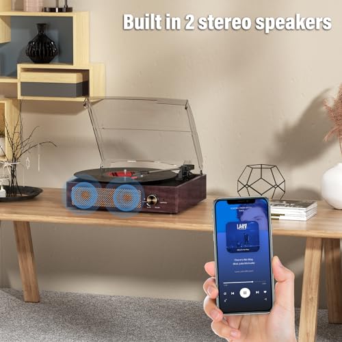 Vinyl Record Player Turntable with Bluetooth and Stereo Speakers, Portable Retro Design R738