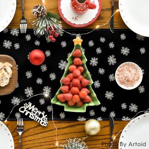 Beige Pine Tree Snowflake Christmas Table Runner, Winter Holiday Kitchen Dining Table Decor, 13 x 72 Inch Z426