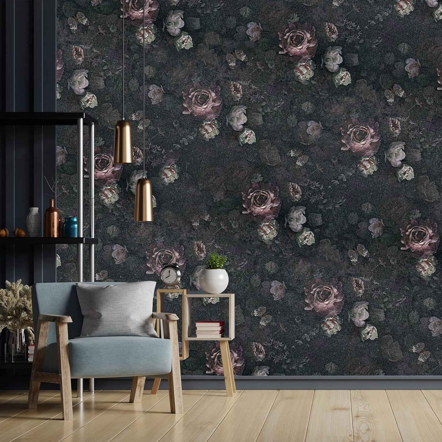 Vintage Dark Floral Peel and Stick Wallpaper Roll for Bedroom Bathroom Q71121