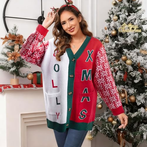 Funny Christmas Cardigan for Women Open Front Knit Coat U698