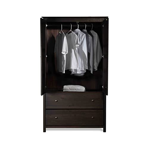 Shaker 2-Door Wardrobe, Solid Wood with Walnut Finish N5616