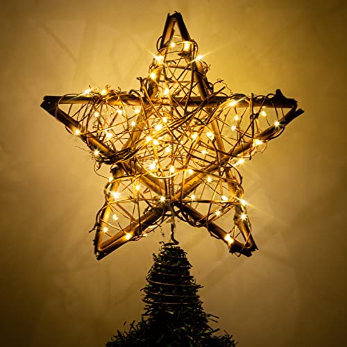 Rattan Star Christmas Tree Topper with 50 Warm LED Lights Y8171