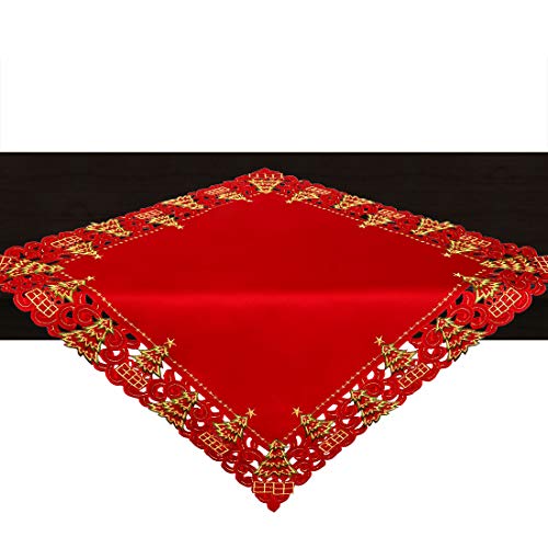Embroidered Christmas Holly Tree Table Runner, Dresser Scarf, 16 x 72 Inch Z4281