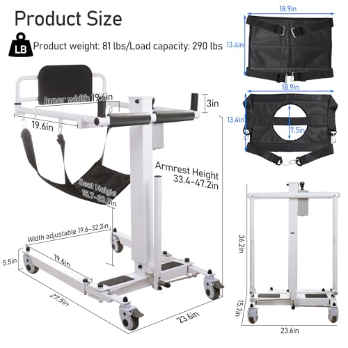Patient Lift Transfer Chair for Home, Bathroom, Bedside, Shower, and Car Q90917