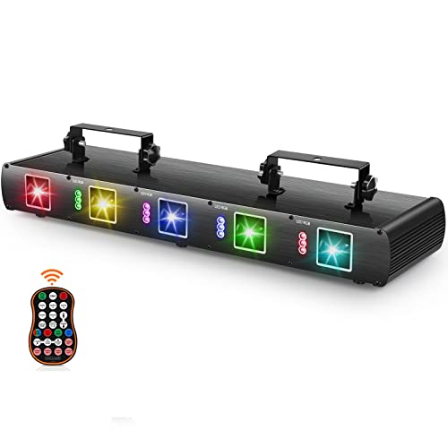 Stage Laser Light, 5 Beam Sound Activated DJ Party Lights with Remote Control O445463
