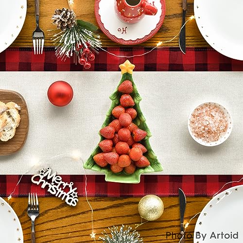 Buffalo Plaid Christmas Trees Table Runner, Winter Holiday Kitchen Dining Decor, 13 x 108 Inch A940
