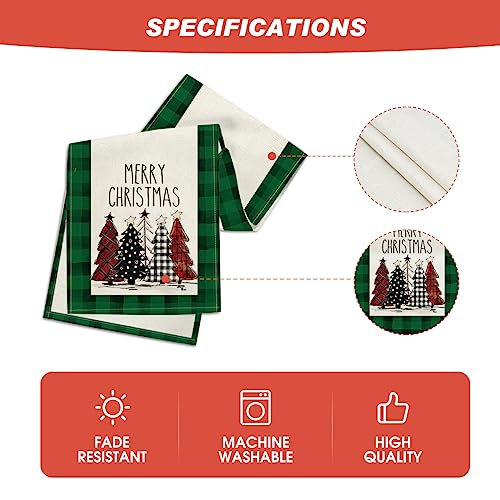 Buffalo Plaid Christmas Trees Table Runner, Winter Holiday Kitchen Dining Decor, 13 x 108 Inch A940