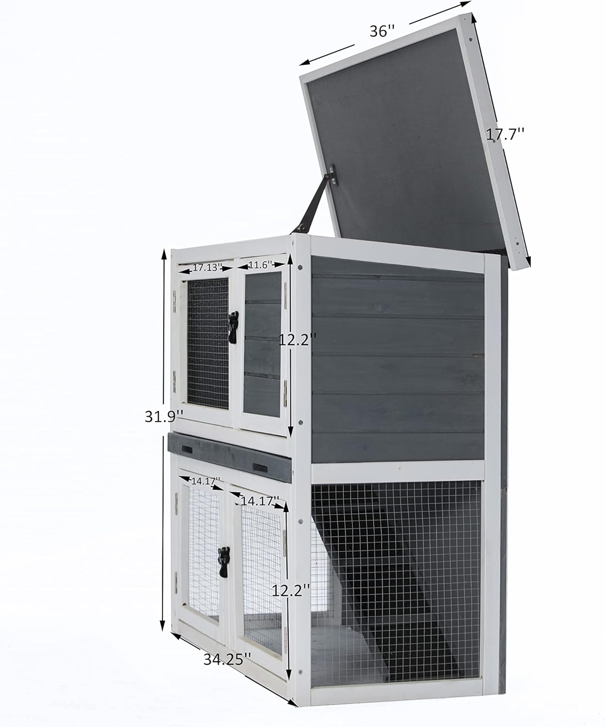 Wooden Two Floor Rabbit Hutch Outdoor with Ramp and Removable Tray W789952