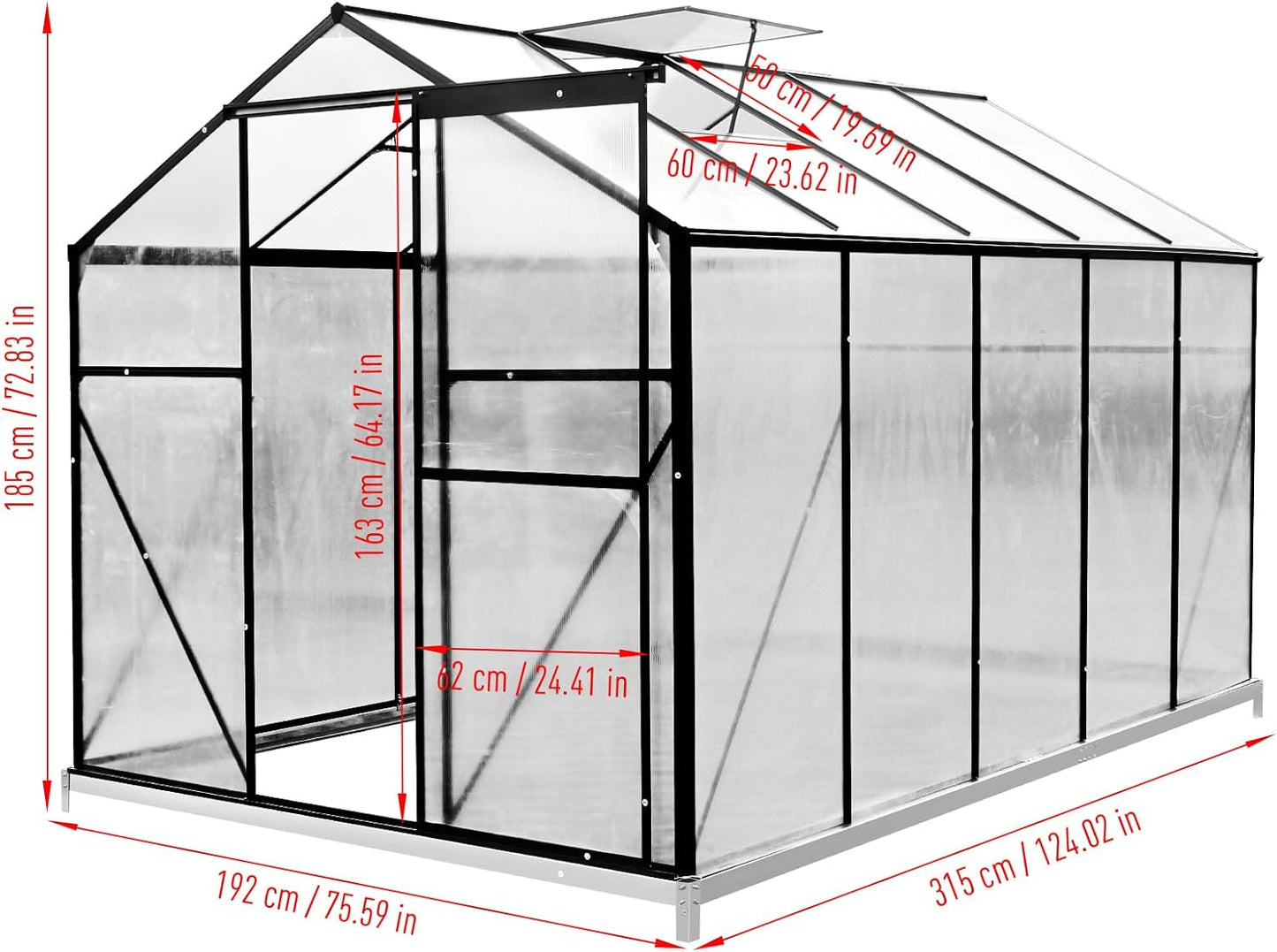 10x6 FT Polycarbonate Greenhouse with Sliding Door and Adjustable Vent Window R286982