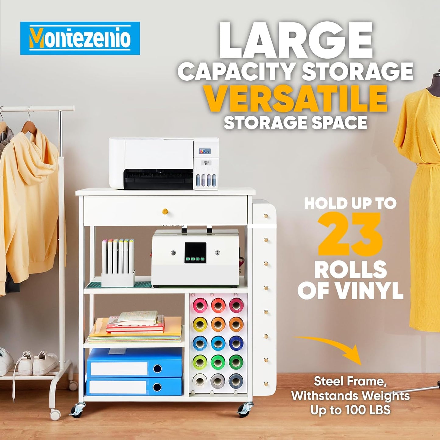 Rolling Craft Storage Cart with 23 Vinyl Roll Holder and Wheels I155108